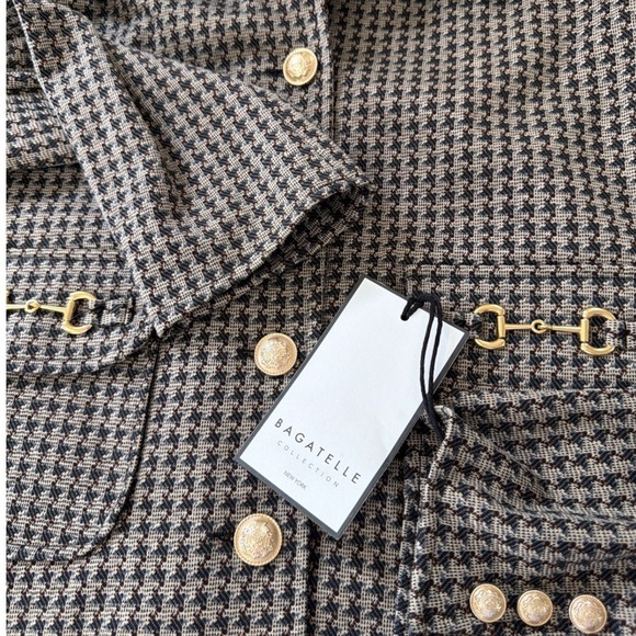 Bagatelle Cropped Houndstooth Jacket Gold Button Equestrian Blazer Size Small - Picture 10 of 12